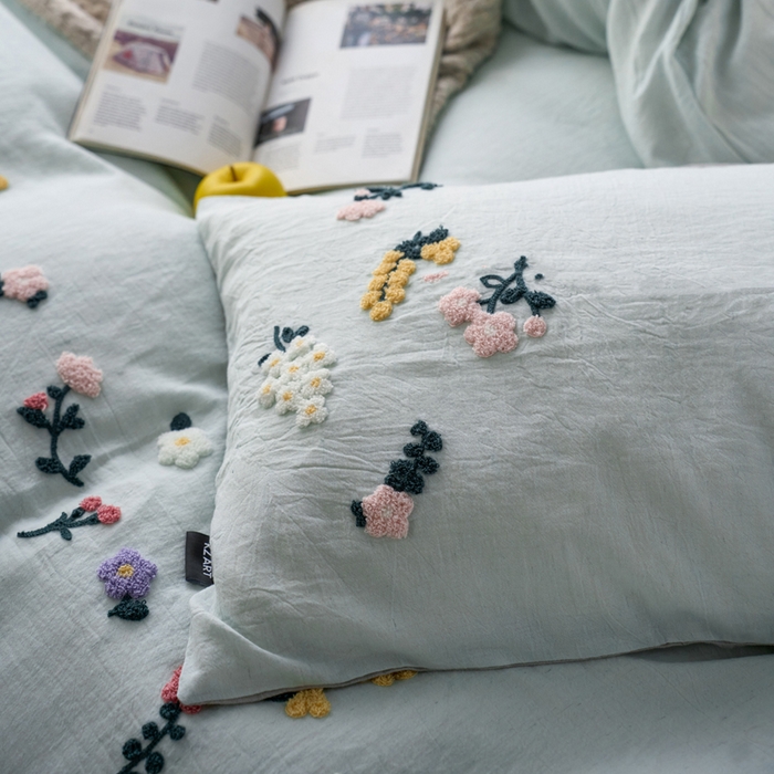 91家纺网 家纺一手货源 找家纺 卡姿家纺 2026春夏天丝棉麻裸感超柔系列四件套-紫茉 紫茉-浅蓝