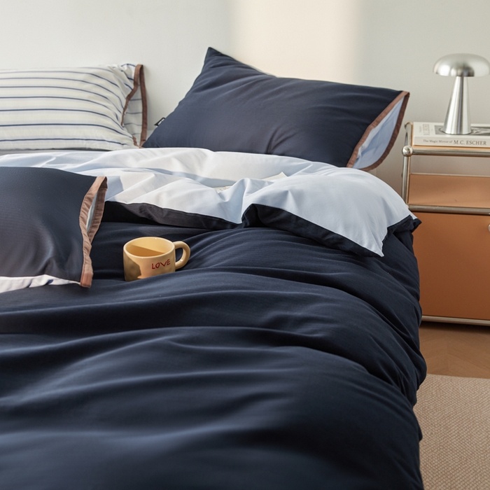 91家纺网 家纺一手货源 找家纺 （总）卡姿家纺 2026春夏全棉人字纹小提花拼色系列四件套