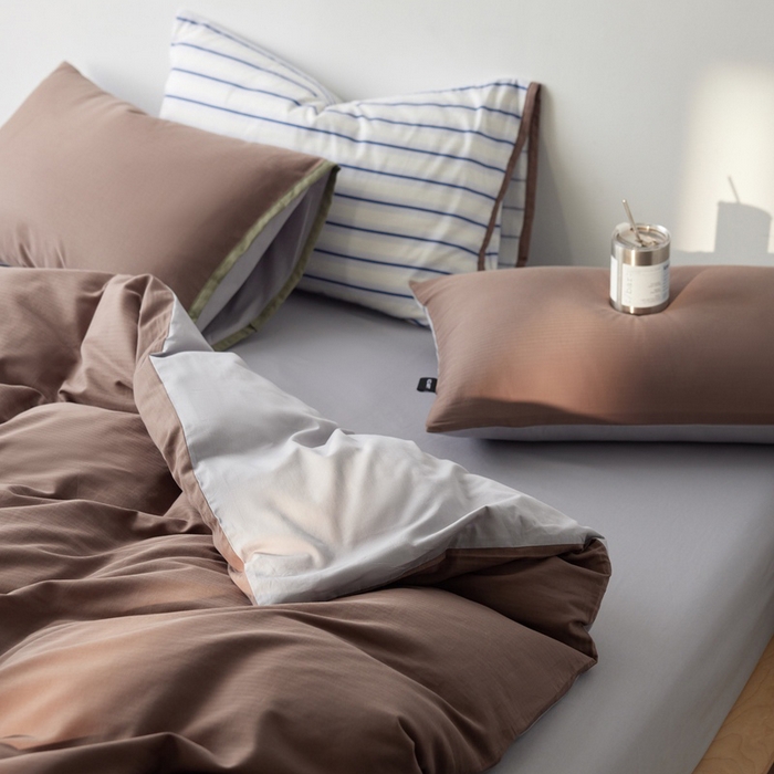 91家纺网 家纺一手货源 找家纺 （总）卡姿家纺 2026春夏全棉人字纹小提花拼色系列四件套