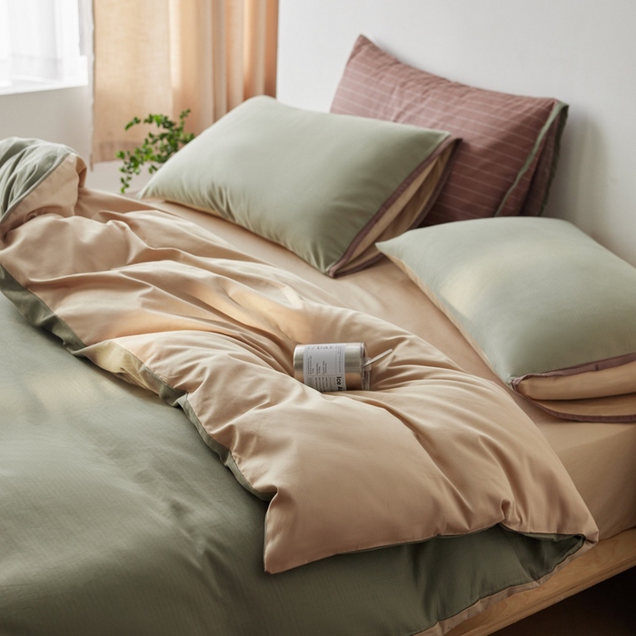 卡姿家纺 2026春夏全棉人字纹小提花拼色系列四件套 人字纹韩绿