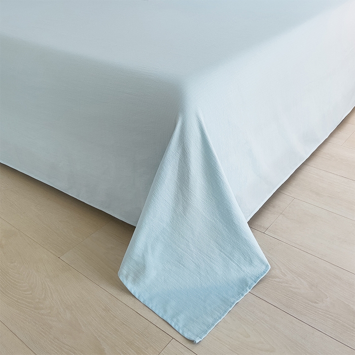 91家纺网 家纺一手货源 找家纺 绘萱家居 2026直播爆款云感皱皱纱双层纱皱皱棉花边四件套印花水洗棉 蓝色波点