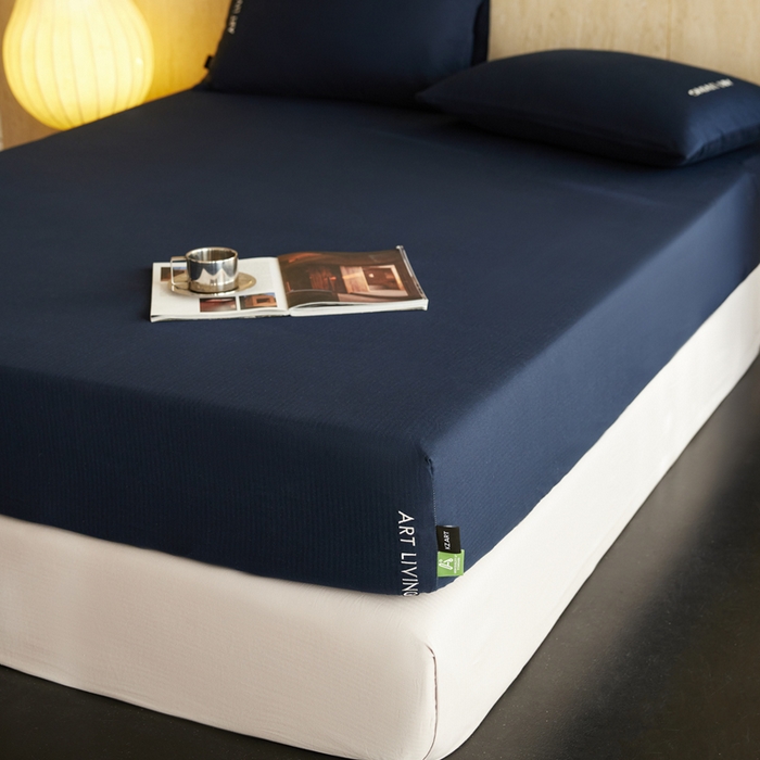 91家纺网 家纺一手货源 找家纺 卡姿家纺 2026春夏全棉人字纹小提花单品-床笠三件套 床笠-藏青