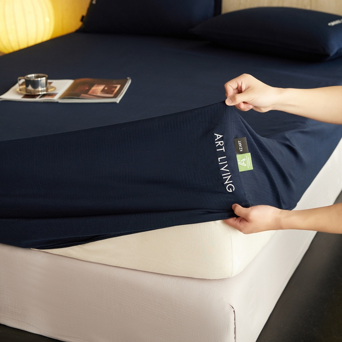 91家纺网 家纺一手货源 找家纺 卡姿家纺 2026春夏全棉人字纹小提花单品-床笠三件套 床笠-藏青