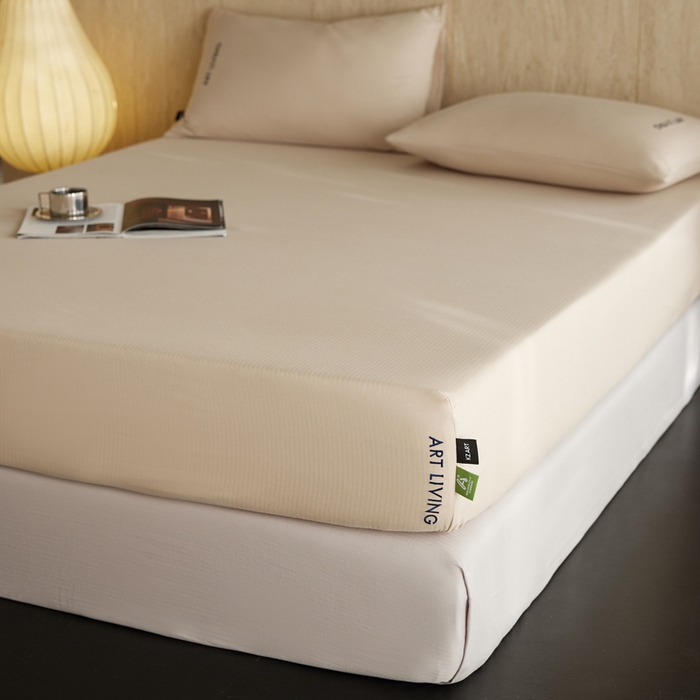 91家纺网 家纺一手货源 找家纺 卡姿家纺 2026春夏全棉人字纹小提花单品-床笠三件套 床笠-米色