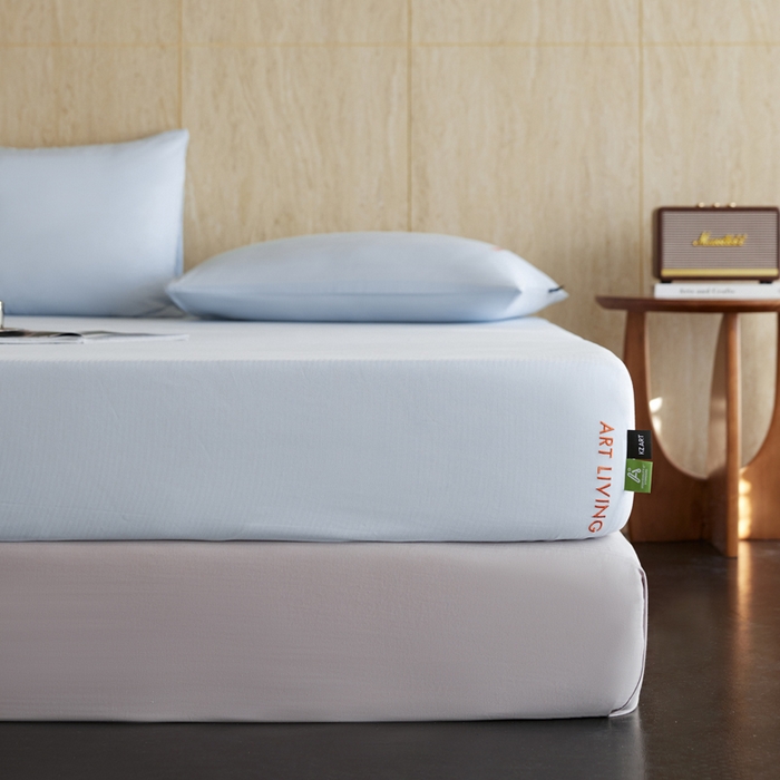 91家纺网 家纺一手货源 找家纺 卡姿家纺 2026春夏全棉人字纹小提花单品-床笠三件套 床笠-浅蓝