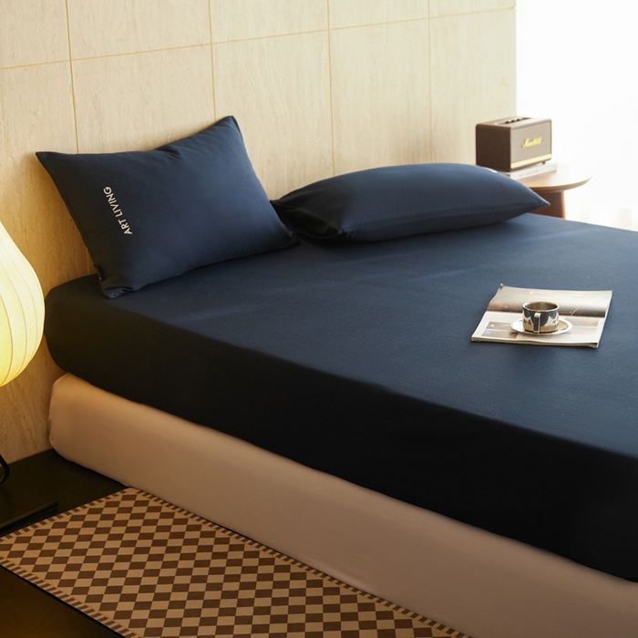 91家纺网 家纺一手货源 找家纺 卡姿家纺 2026春夏全棉人字纹小提花单品-床笠三件套 床笠-藏青