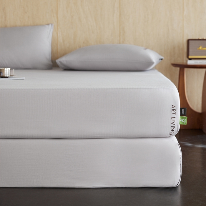 91家纺网 家纺一手货源 找家纺 卡姿家纺 2026春夏全棉人字纹小提花单品-床笠三件套 床笠-经典灰