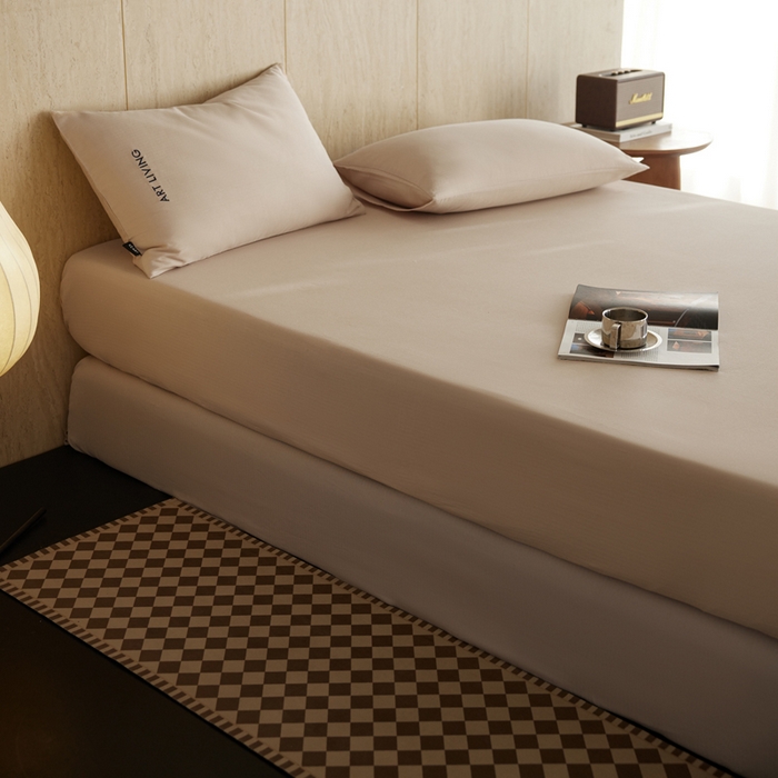 91家纺网 家纺一手货源 找家纺 卡姿家纺 2026春夏全棉人字纹小提花单品-床笠三件套 床笠-米色