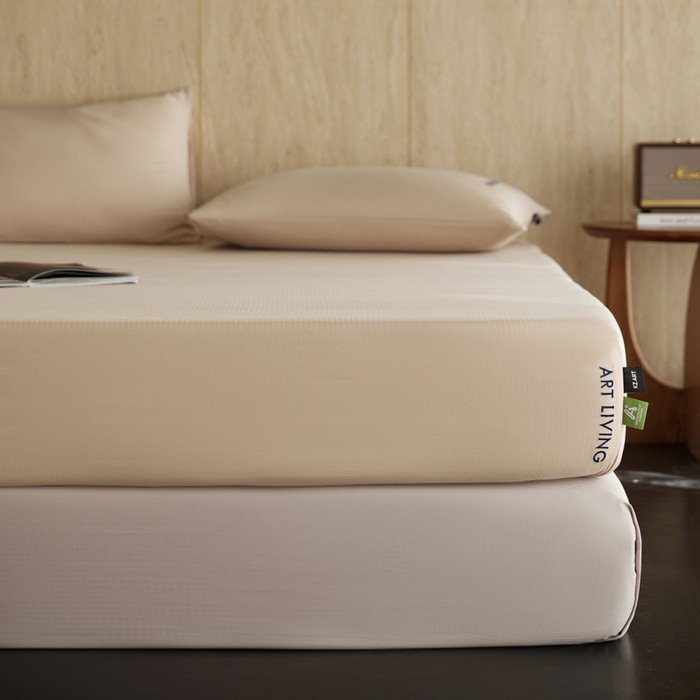 91家纺网 家纺一手货源 找家纺 卡姿家纺 2026春夏全棉人字纹小提花单品-床笠三件套 床笠-米色