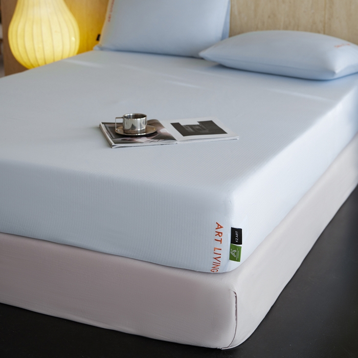 91家纺网 家纺一手货源 找家纺 卡姿家纺 2026春夏全棉人字纹小提花单品-床笠三件套 床笠-浅蓝