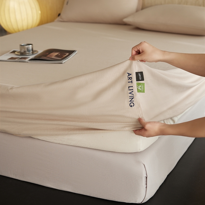 91家纺网 家纺一手货源 找家纺 卡姿家纺 2026春夏全棉人字纹小提花单品-床笠三件套 床笠-米色