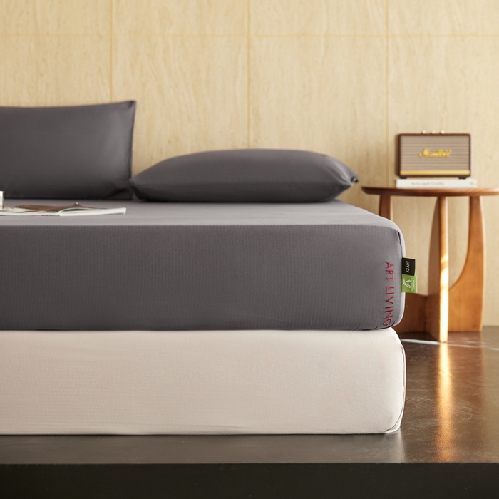 91家纺网 家纺一手货源 找家纺 卡姿家纺 2026春夏全棉人字纹小提花单品-床笠三件套 床笠-炭灰