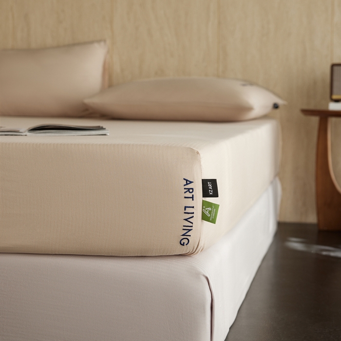 91家纺网 家纺一手货源 找家纺 卡姿家纺 2026春夏全棉人字纹小提花单品-床笠三件套 床笠-米色