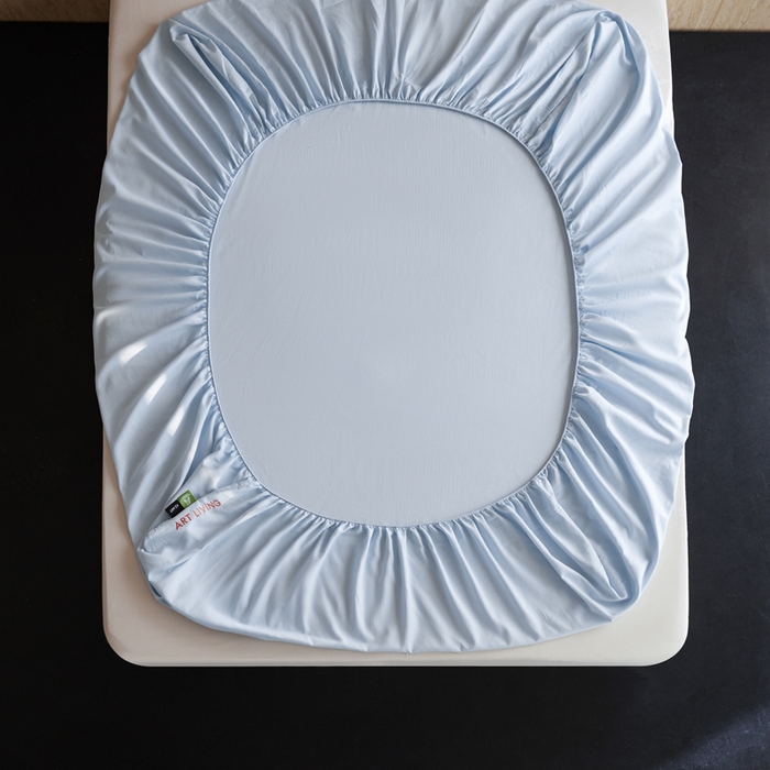 91家纺网 家纺一手货源 找家纺 卡姿家纺 2026春夏全棉人字纹小提花单品-床笠三件套 床笠-浅蓝