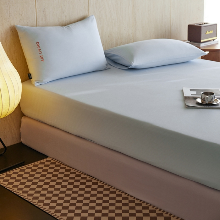 91家纺网 家纺一手货源 找家纺 卡姿家纺 2026春夏全棉人字纹小提花单品-床笠三件套 床笠-浅蓝