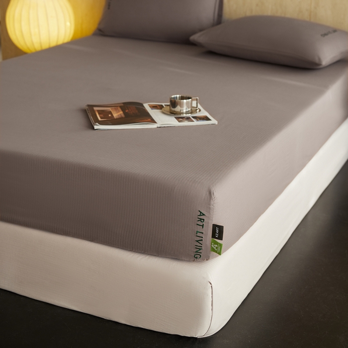 91家纺网 家纺一手货源 找家纺 卡姿家纺 2026春夏全棉人字纹小提花单品-床笠三件套 床笠-浅咖