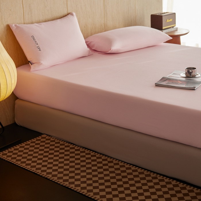 91家纺网 家纺一手货源 找家纺 卡姿家纺 2026春夏全棉人字纹小提花单品-床笠三件套 床笠-山茶粉