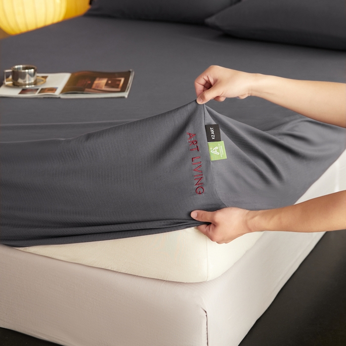 91家纺网 家纺一手货源 找家纺 卡姿家纺 2026春夏全棉人字纹小提花单品-床笠三件套 床笠-炭灰