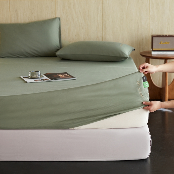 91家纺网 家纺一手货源 找家纺 卡姿家纺 2026春夏全棉人字纹小提花单品-床笠三件套 床笠-韩绿