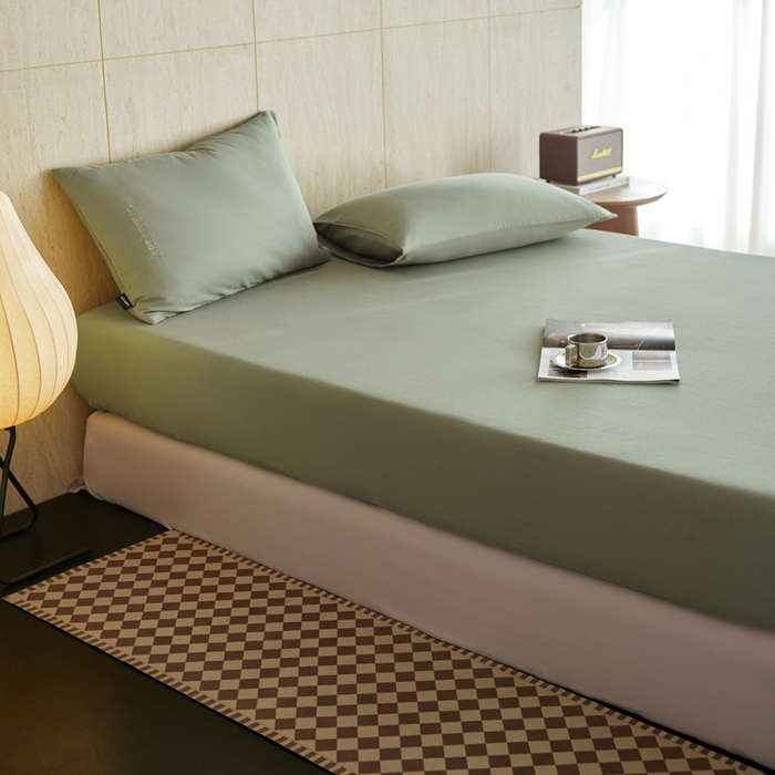 91家纺网 家纺一手货源 找家纺 卡姿家纺 2026春夏全棉人字纹小提花单品-床笠三件套 床笠-韩绿