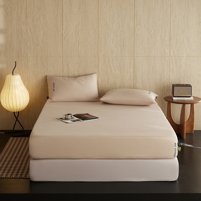 91家纺网 家纺一手货源 找家纺 卡姿家纺 2026春夏全棉人字纹小提花单品-床笠三件套 床笠-米色