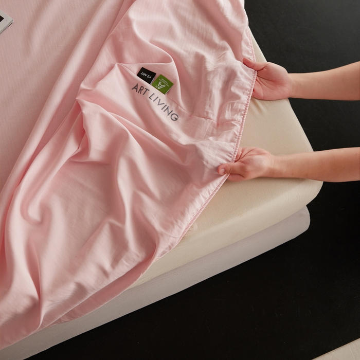 91家纺网 家纺一手货源 找家纺 卡姿家纺 2026春夏全棉人字纹小提花单品-床笠三件套 床笠-山茶粉