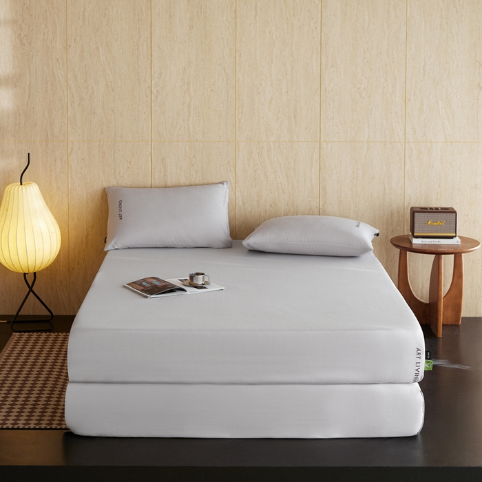 91家纺网 家纺一手货源 找家纺 卡姿家纺 2026春夏全棉人字纹小提花单品-床笠三件套 床笠-经典灰