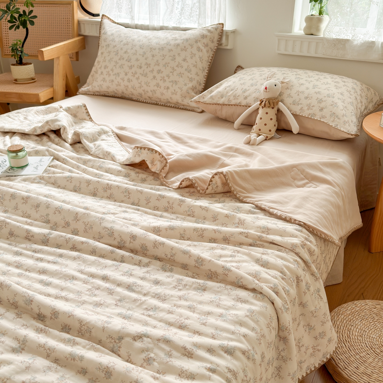 91家纺网 家纺一手货源 找家纺 雯雨家纺 2026新款全棉双层纱新疆棉花夏被空调被被子被芯 落影迷香