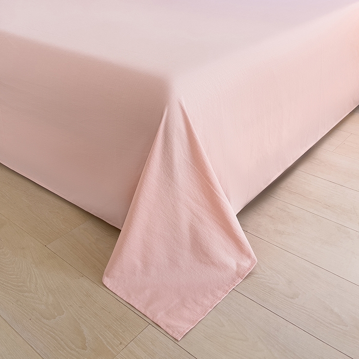 91家纺网 家纺一手货源 找家纺 绘萱家居 2026直播爆款云感皱皱纱双层纱皱皱棉花边四件套印花水洗棉 小格子-粉