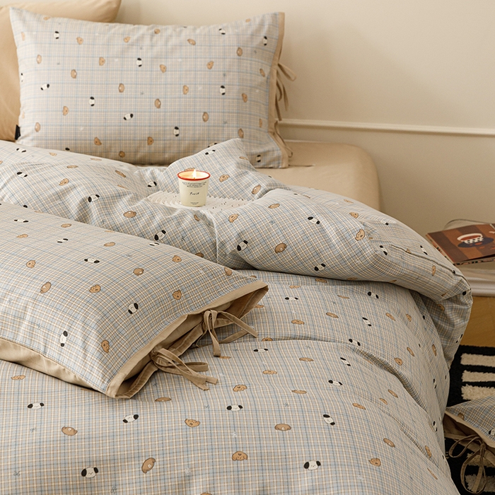 91家纺网 家纺一手货源 找家纺 （总）卡姿家纺 2026春夏全棉奶油小卡通印花绑带款四件套