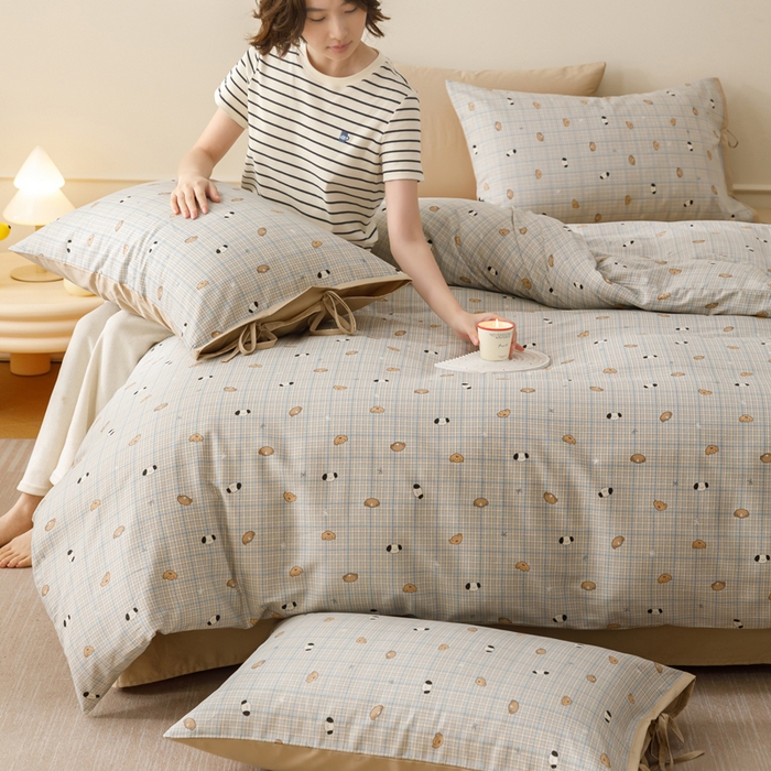 卡姿家纺 2026春夏全棉奶油小卡通印花绑带款四件套 洋气柯基仔