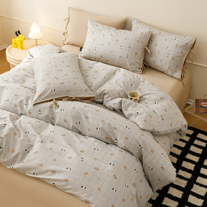 91家纺网 家纺一手货源 找家纺 卡姿家纺 2026春夏全棉奶油小卡通印花绑带款四件套 洋气柯基仔