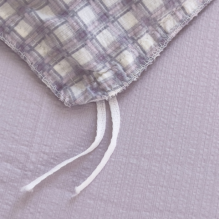 91家纺网 家纺一手货源 找家纺 绘萱家居 2026直播爆款云感皱皱纱双层纱皱皱棉花边四件套印花水洗棉 小格子-紫