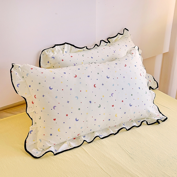 91家纺网 家纺一手货源 找家纺 绘萱家居 2026直播爆款云感皱皱纱双层纱皱皱棉花边四件套印花水洗棉 星月