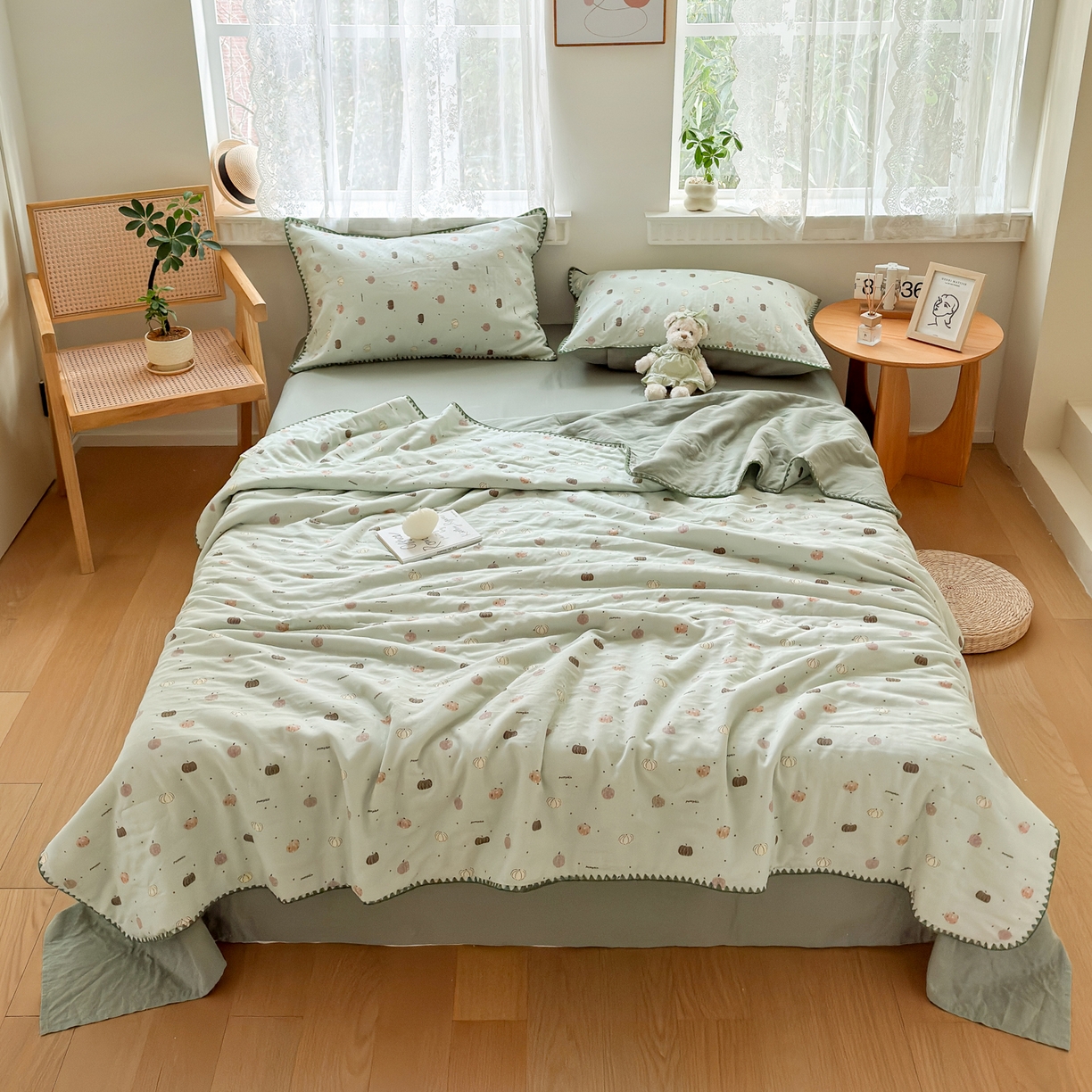 91家纺网 家纺一手货源 找家纺 雯雨家纺 2026新款全棉双层纱新疆棉花夏被空调被被子被芯 南语-绿