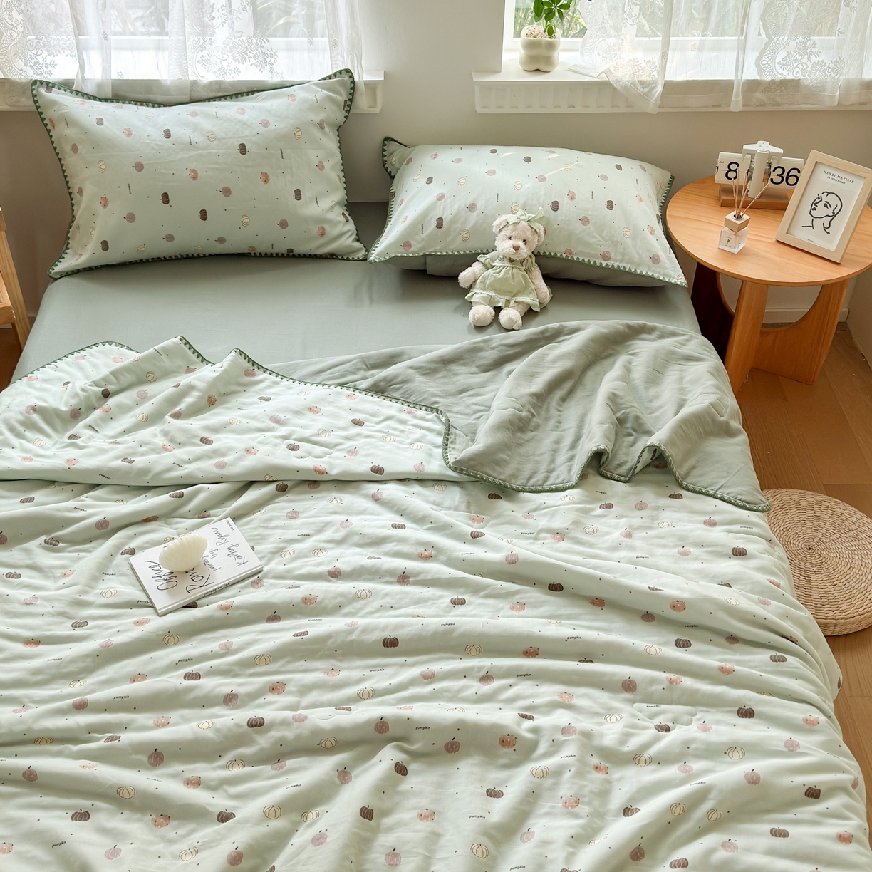 91家纺网 家纺一手货源 找家纺 雯雨家纺 2026新款全棉双层纱新疆棉花夏被空调被被子被芯 南语-绿