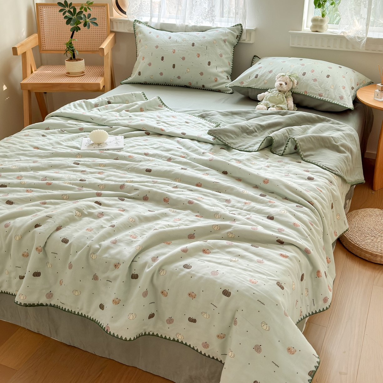 91家纺网 家纺一手货源 找家纺 雯雨家纺 2026新款全棉双层纱新疆棉花夏被空调被被子被芯 南语-绿