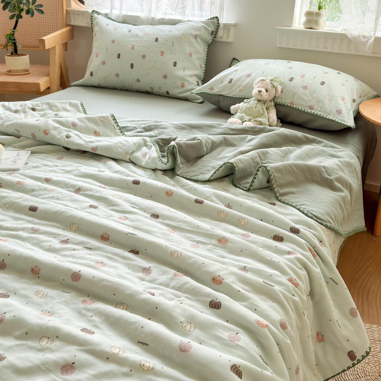 91家纺网 家纺一手货源 找家纺 雯雨家纺 2026新款全棉双层纱新疆棉花夏被空调被被子被芯 南语-绿