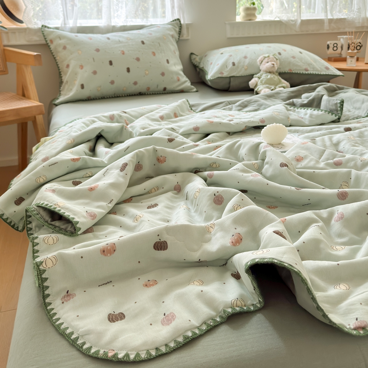 91家纺网 家纺一手货源 找家纺 雯雨家纺 2026新款全棉双层纱新疆棉花夏被空调被被子被芯 南语-绿