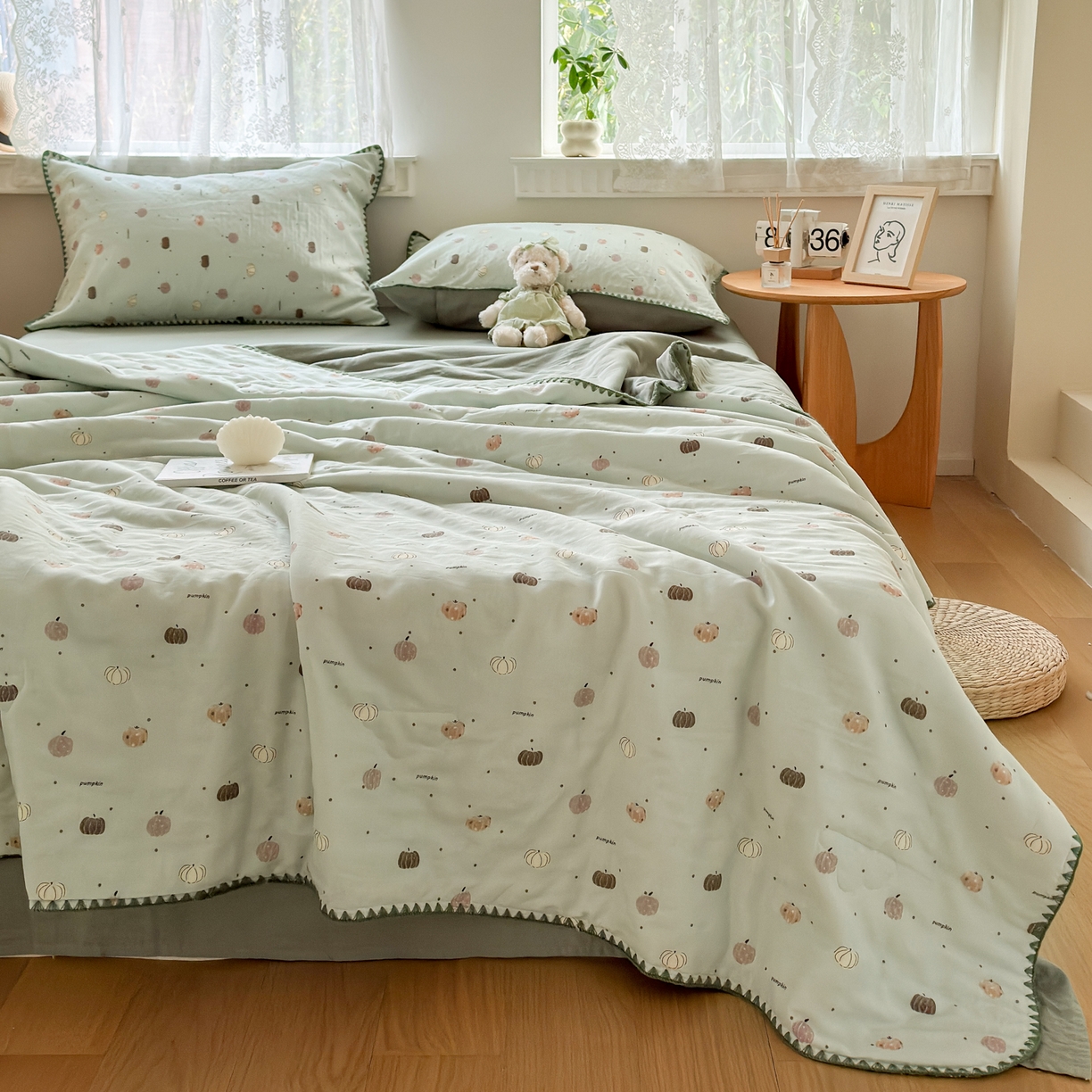 91家纺网 家纺一手货源 找家纺 雯雨家纺 2026新款全棉双层纱新疆棉花夏被空调被被子被芯 南语-绿