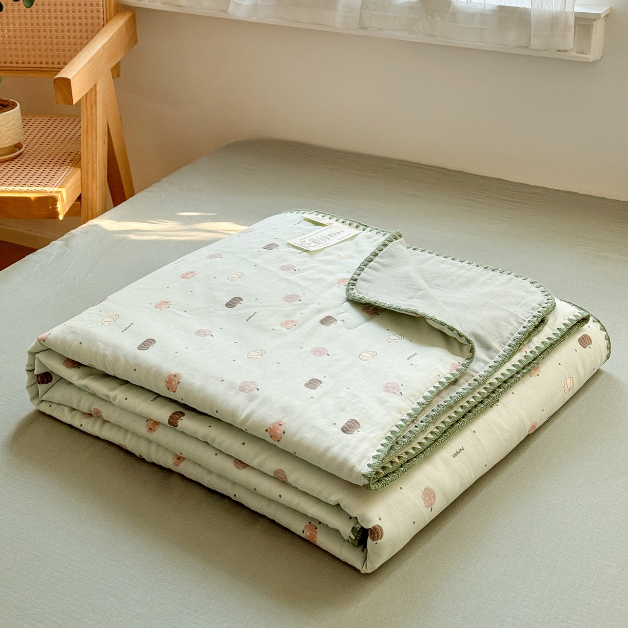 91家纺网 家纺一手货源 找家纺 雯雨家纺 2026新款全棉双层纱新疆棉花夏被空调被被子被芯 南语-绿