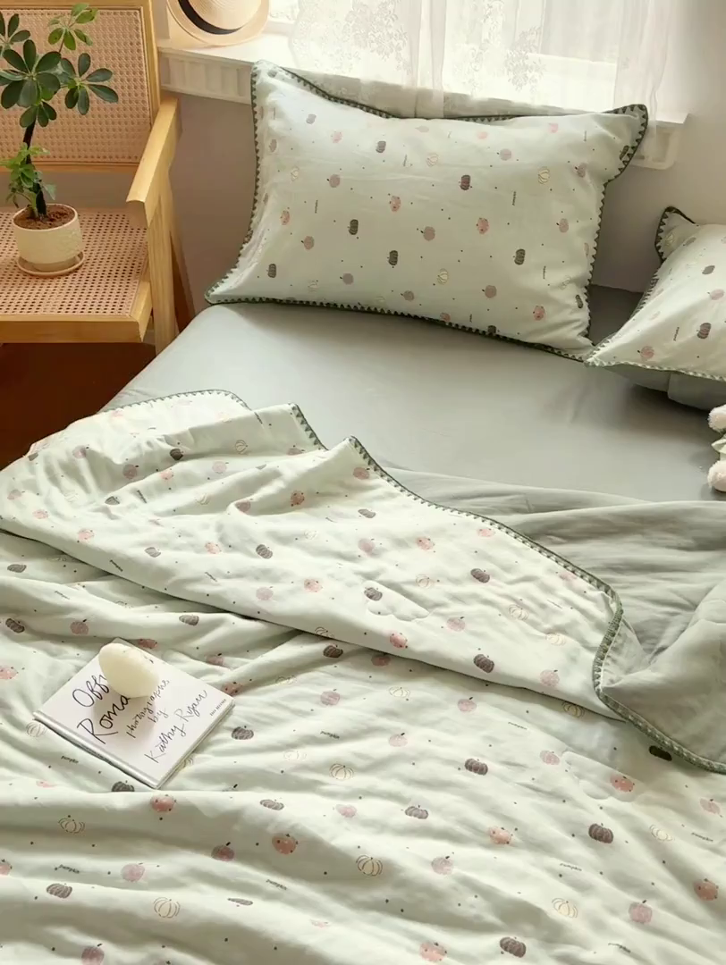 91家纺网 家纺一手货源 找家纺 雯雨家纺 2026新款全棉双层纱新疆棉花夏被空调被被子被芯 南语-绿