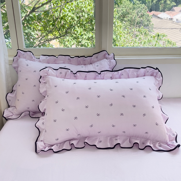 91家纺网 家纺一手货源 找家纺 绘萱家居 2026直播爆款云感皱皱纱双层纱皱皱棉花边四件套印花水洗棉 芋泥波波