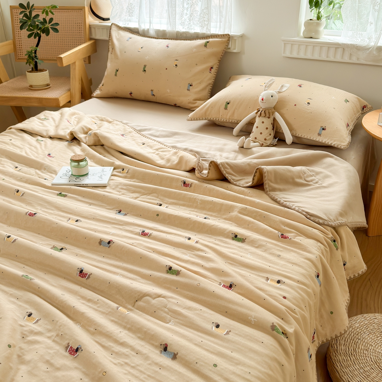 91家纺网 家纺一手货源 找家纺 雯雨家纺 2026新款全棉双层纱新疆棉花夏被空调被被子被芯 皮皮狗