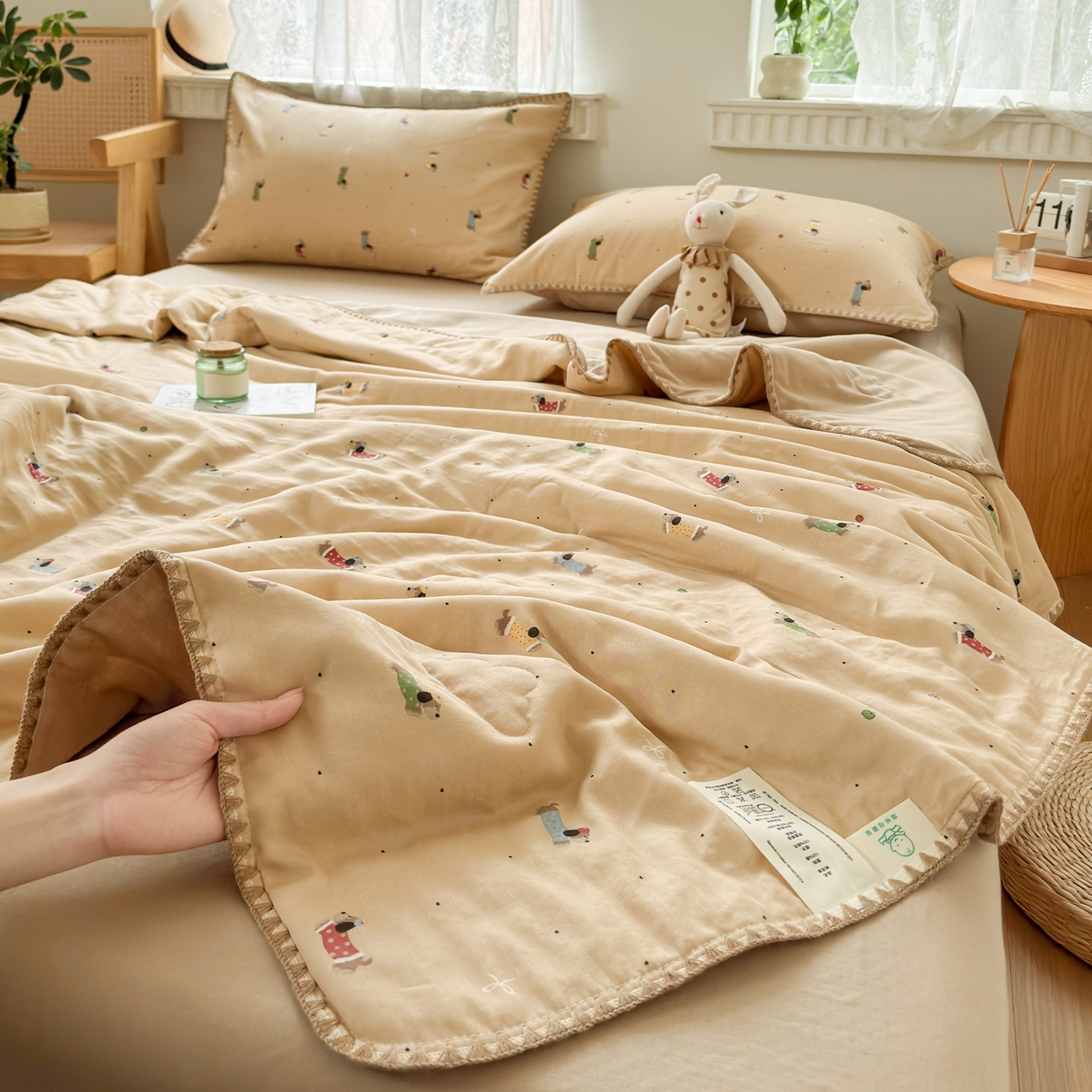 91家纺网 家纺一手货源 找家纺 雯雨家纺 2026新款全棉双层纱新疆棉花夏被空调被被子被芯 皮皮狗