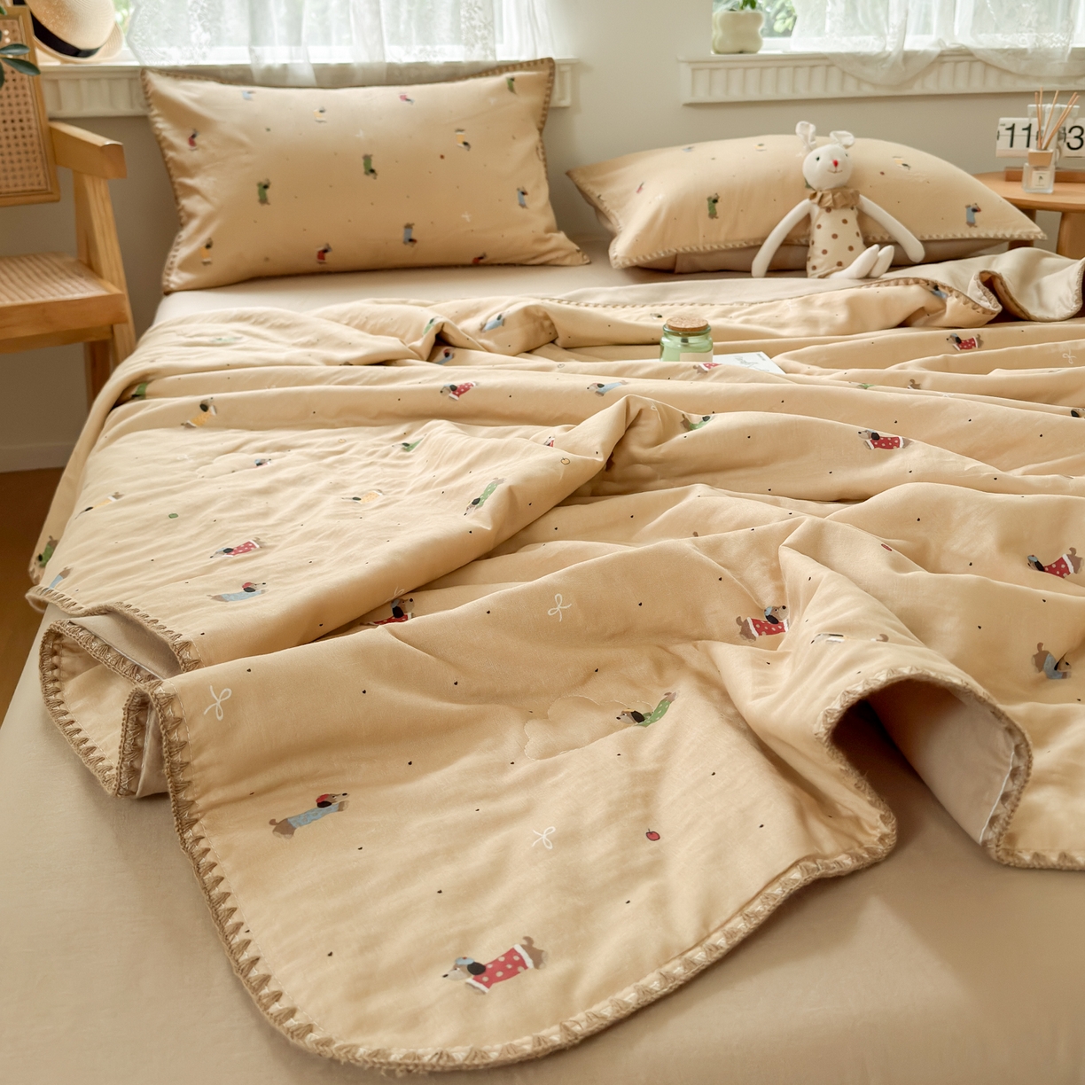 91家纺网 家纺一手货源 找家纺 雯雨家纺 2026新款全棉双层纱新疆棉花夏被空调被被子被芯 皮皮狗