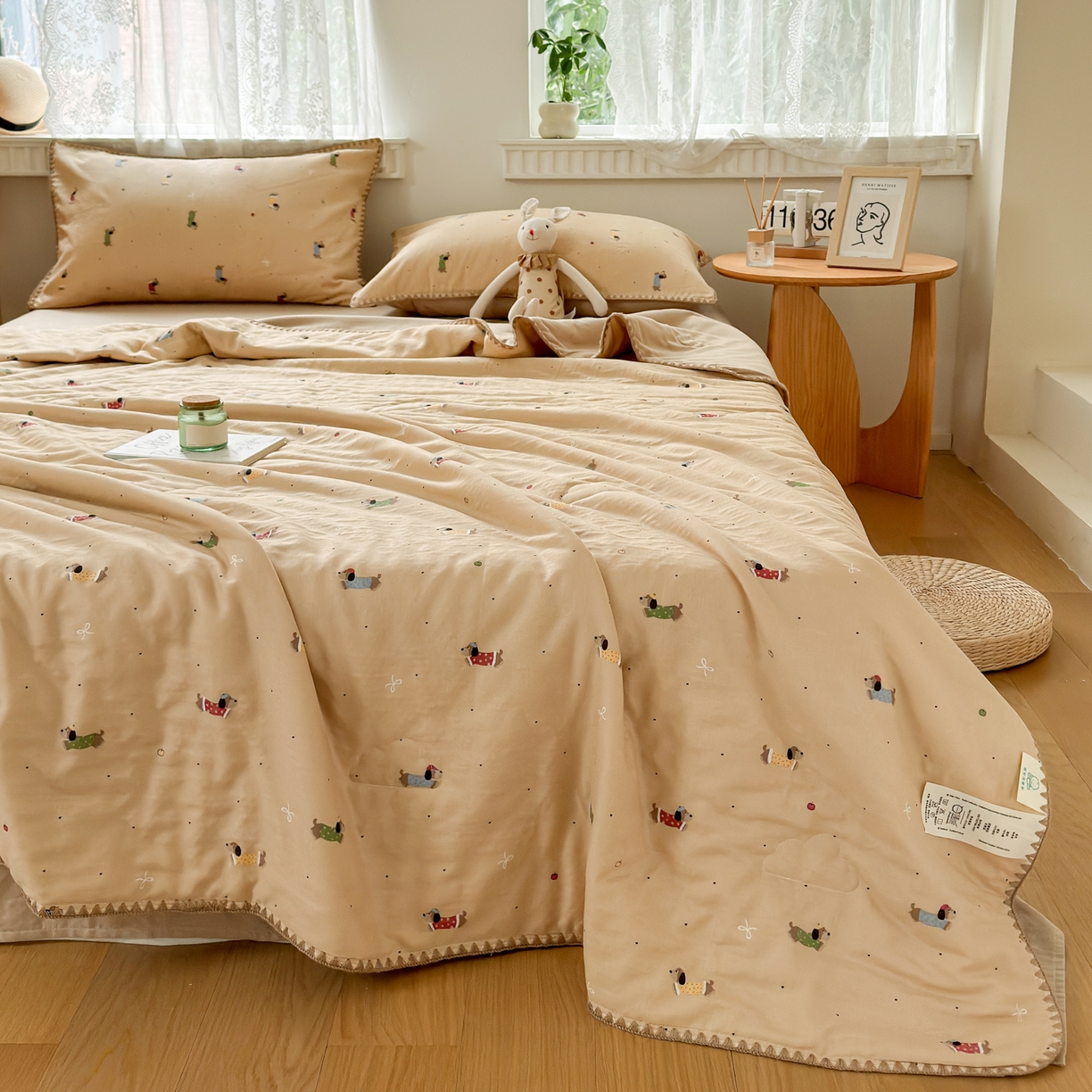 91家纺网 家纺一手货源 找家纺 雯雨家纺 2026新款全棉双层纱新疆棉花夏被空调被被子被芯 皮皮狗