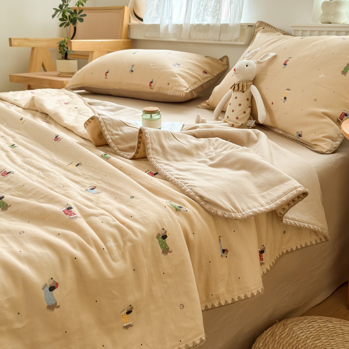 91家纺网 家纺一手货源 找家纺 雯雨家纺 2026新款全棉双层纱新疆棉花夏被空调被被子被芯 皮皮狗