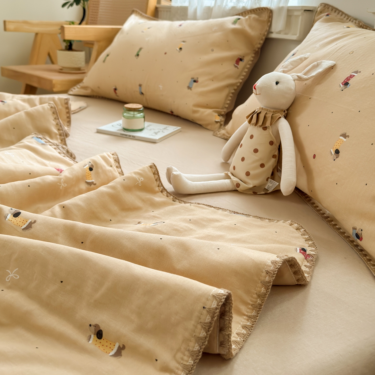 91家纺网 家纺一手货源 找家纺 雯雨家纺 2026新款全棉双层纱新疆棉花夏被空调被被子被芯 皮皮狗