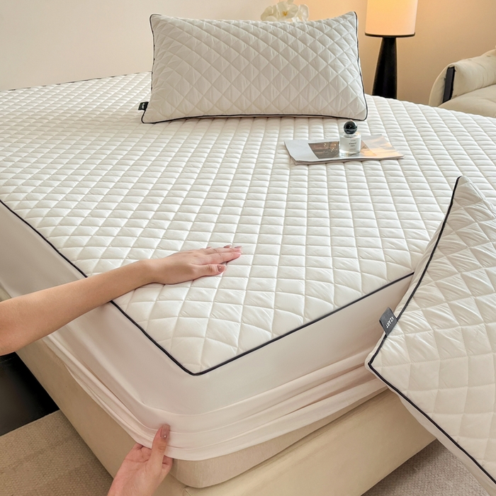 91家纺网 家纺一手货源 找家纺 卡姿家纺 2026中科院抗菌防螨全棉床笠席梦思床垫保护套 凯拉-白